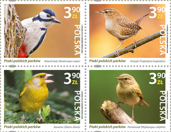 Znaczek pocztowy z 2024 roku w temacie Ptaki polskich parków