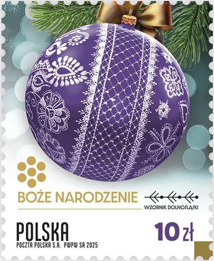 Znaczek pocztowy Boże Narodzenie Wzornik Dolnośląski - emisja 2025 kolor fioletowy