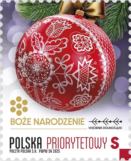 Znaczek pocztowy Boże Narodzenie Wzornik Dolnośląski - emisja 2025 kolor czerwony