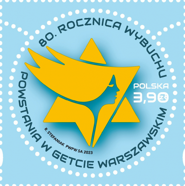 Znaczek pocztowy w temacie 80. rocznica wybuchu powstania w getcie warszawskim