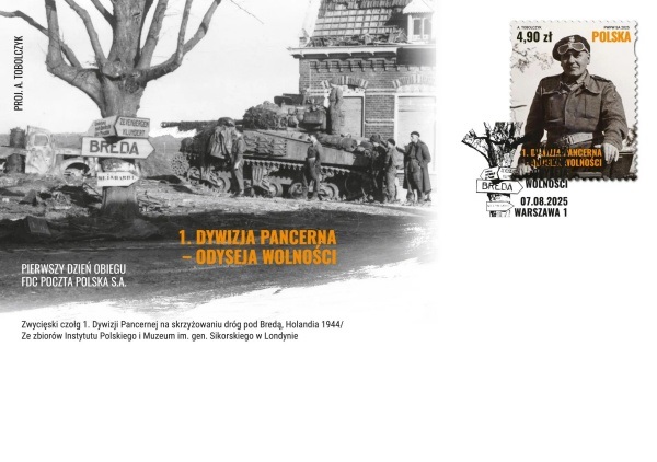 koperta fdc generał maczek 1 dywizja pancerna odyseja wolności emisja sierpień 2025 wyzwolenie Bredy