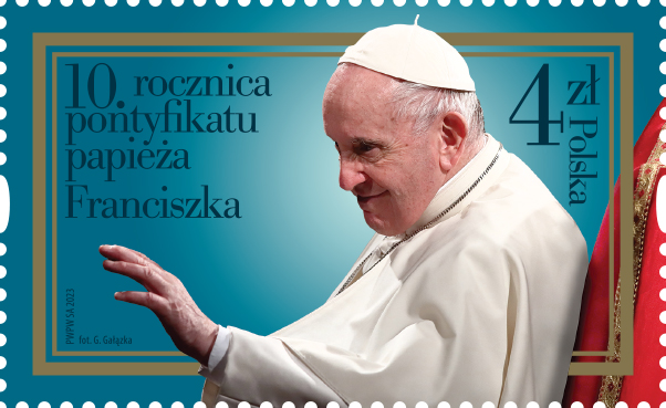 Znaczek pocztowy z okazji 10. rocznicy pontyfikatu Papieża Franciszka