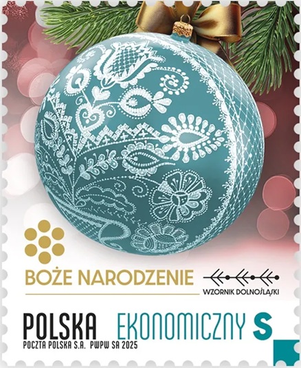Znaczek pocztowy Boże Narodzenie Wzornik Dolnośląski - emisja 2025 kolor turkusowy
