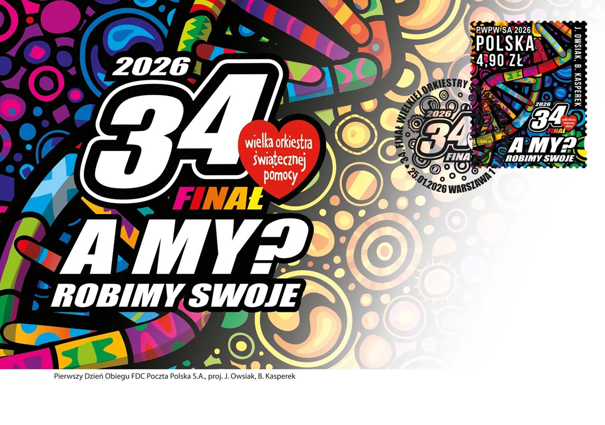 Koperta FDC 34. Finał Wielkiej Orkiestry Świątecznej Pomocy - Poczta Polska 2026